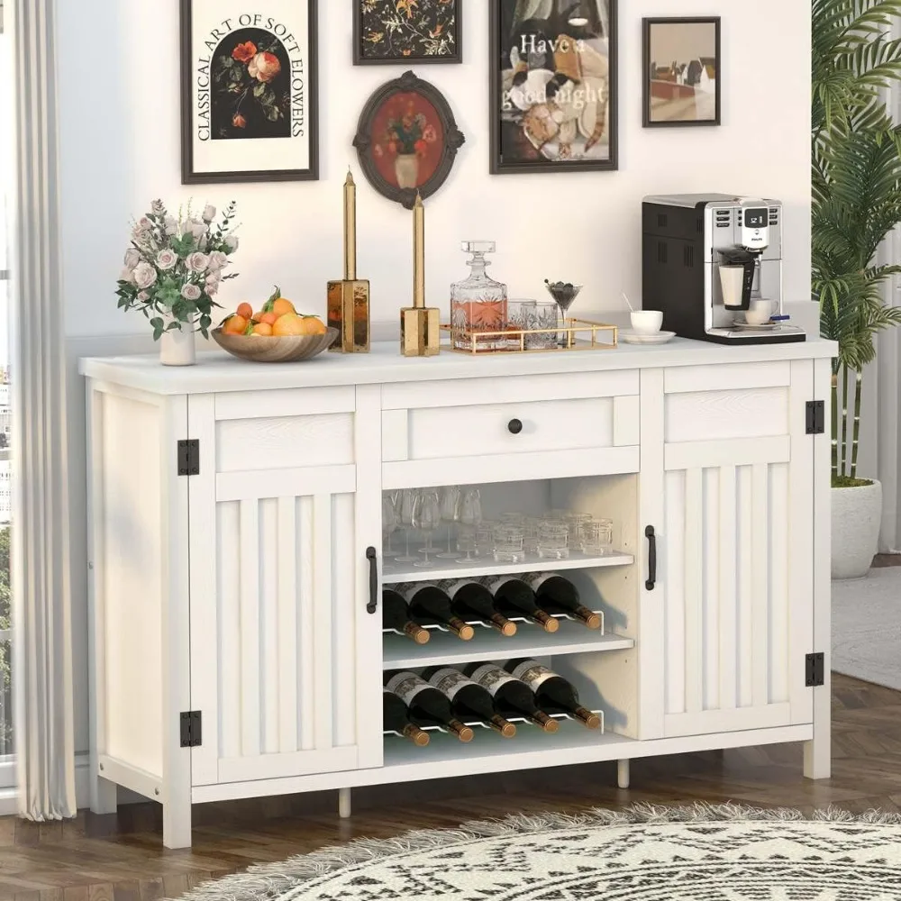 Armadietto a buffet con contenitore, credenza in legno con portabottiglie, mobile da bar per cucina, soggiorno, 55,12 pollici