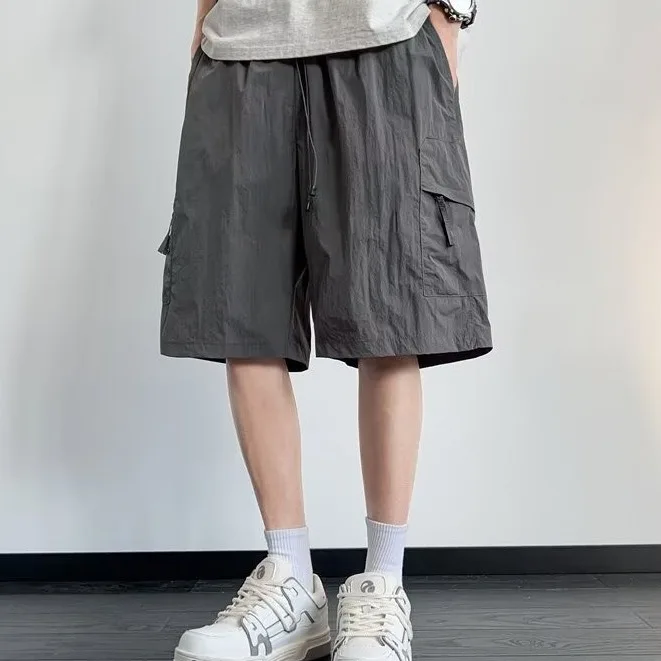 

Летние мужские рабочие шорты больших размеров из ледяного шелка, свободные, быстросохнущие, модные брюки-капри из ледяного шелка в гонконгском ретро-стиле