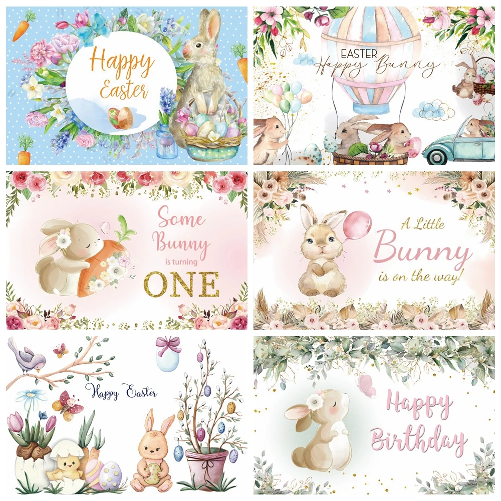 

Photography Background Spring Floral Easter Bunny Birthday Party Cartoon Rabbit Butterfly Decoration Backdrop Photo Studio Prop