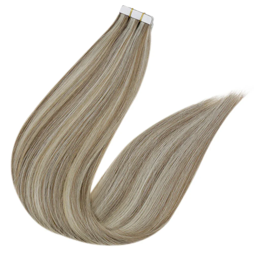 Laavoo-Extensions de cheveux humains Remy Tape in, 100% vrais cheveux raides, trame de peau naturelle brésilienne, ruban adhésif double face dans les cheveux, 40 pièces