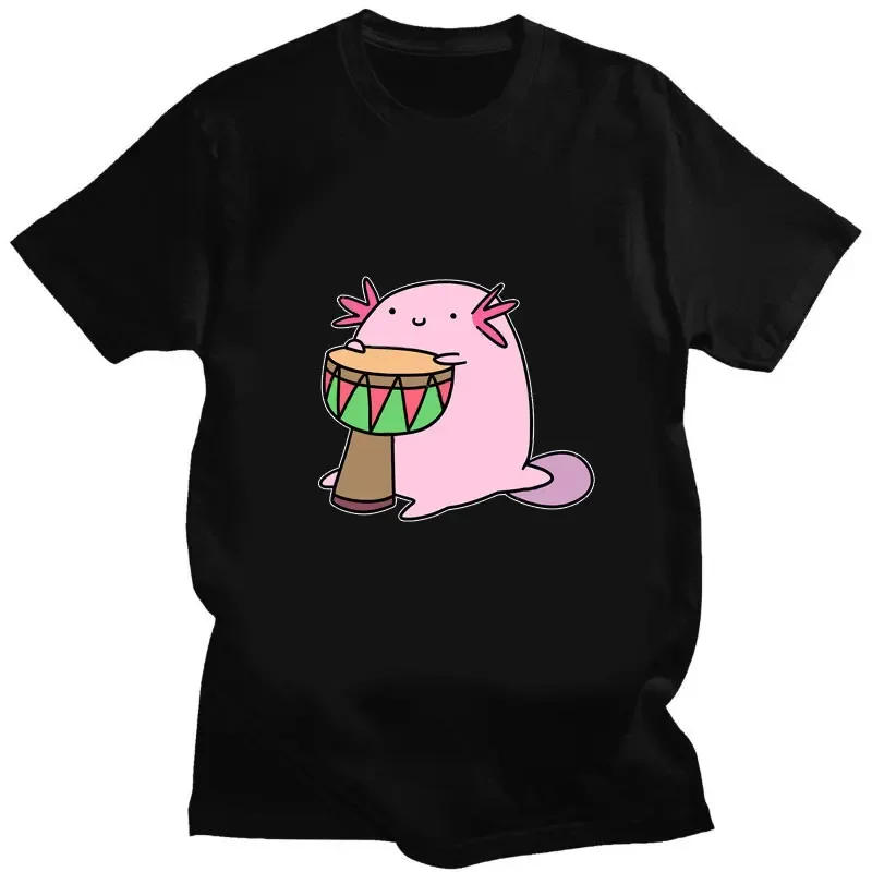 Camisa de impressão axolotl jogando videogame gamer engraçado tshirt das mulheres dos homens kawaii de manga curta algodão streetwear adorável camiseta unisex topo