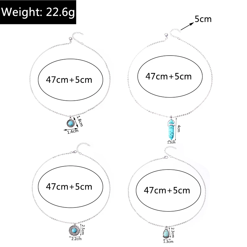 4 teile/satz Bohemia Türkis Stein Sonne Anhänger Halskette für Frauen Mädchen Party Festival Schmuck Geschenke – Detail 4