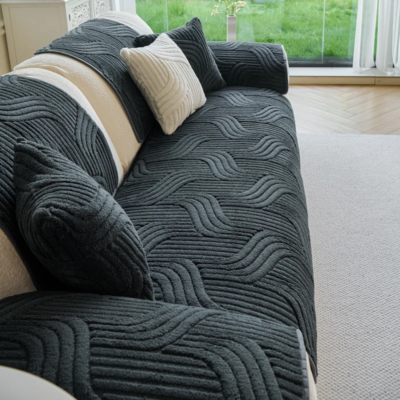Plush Thick Sherpa Sofa Cushion Non-Slip Soft Warm Couch Cover Protector for Living Room
