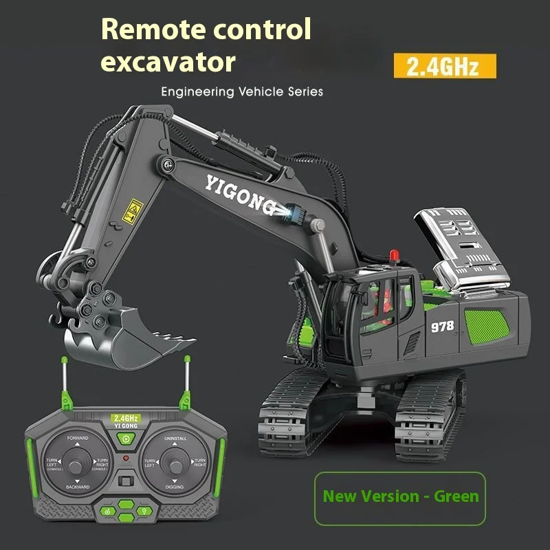 11-Channel Remote Control Excavator 2.4G Wireless Alloy Engineering Vehicle Simulation Construction Toy for Boys Large Size