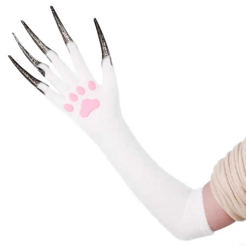 Lovely Faux Fursuit Cats Paws Gloves Stretchable For Adults Kids Cosplay Y166