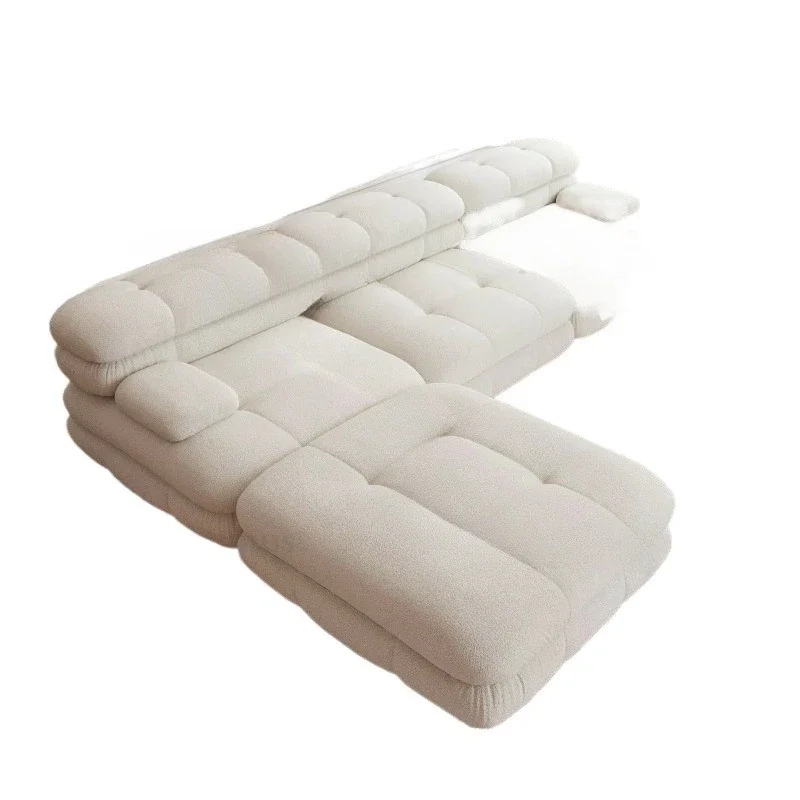 Stock Drop Transport Milan Nordic Simple U-Shaped White Teddy Fabric Bubag Modular Combination Sofa Sofa Set