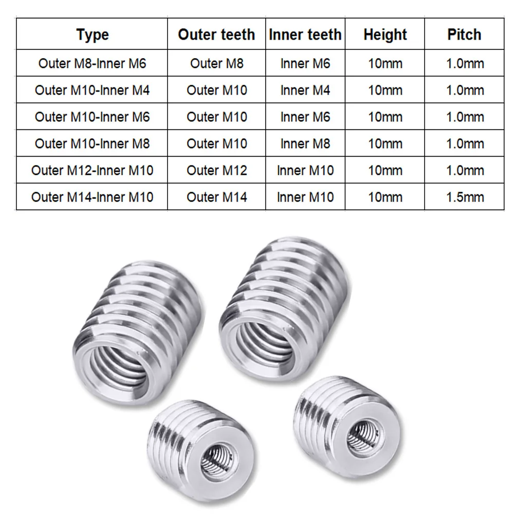 Vis intérieure et extérieure pour adaptateur à vis bricolage, vis de conversion d'ouverture de fil, M6, M8, M10, M12, M14, M10 x 1, dents extérieures pour 1W3W5W