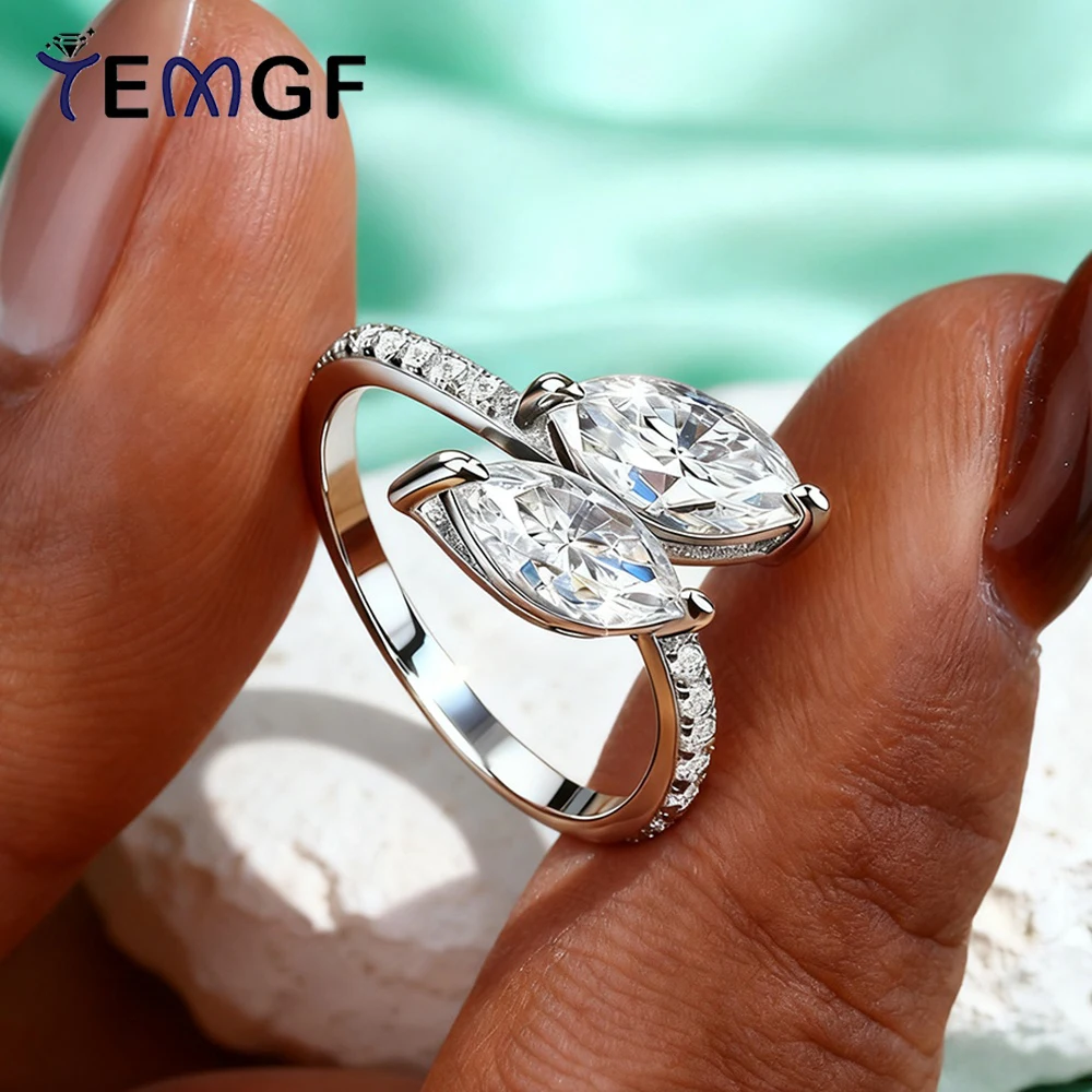 

TEMGF Double 1CT Olive Cut Moissanite Ring for Women Men S925 Sterling Silver Wedding Ring Party Fine Jewelry With Certification