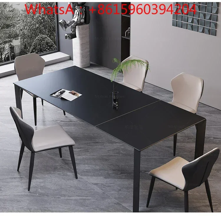 Minimalist retractable rock table size apartment rectangular luxury home designer dining table and chair combination