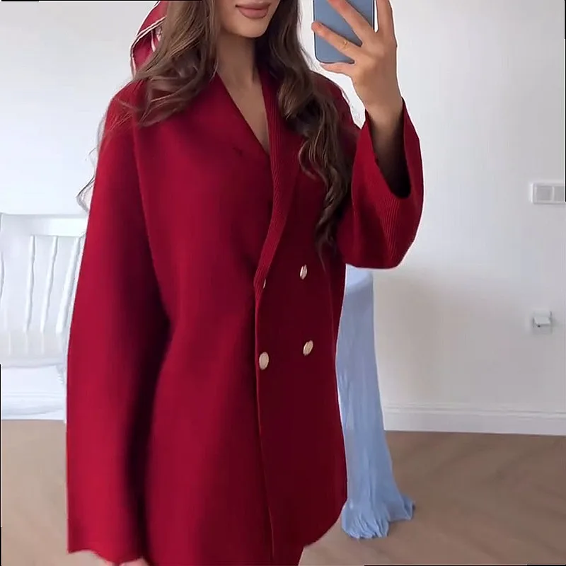 Women's Knit Cardigan Two Piece Set Solid Color Office Outfit Matching Skirt Set