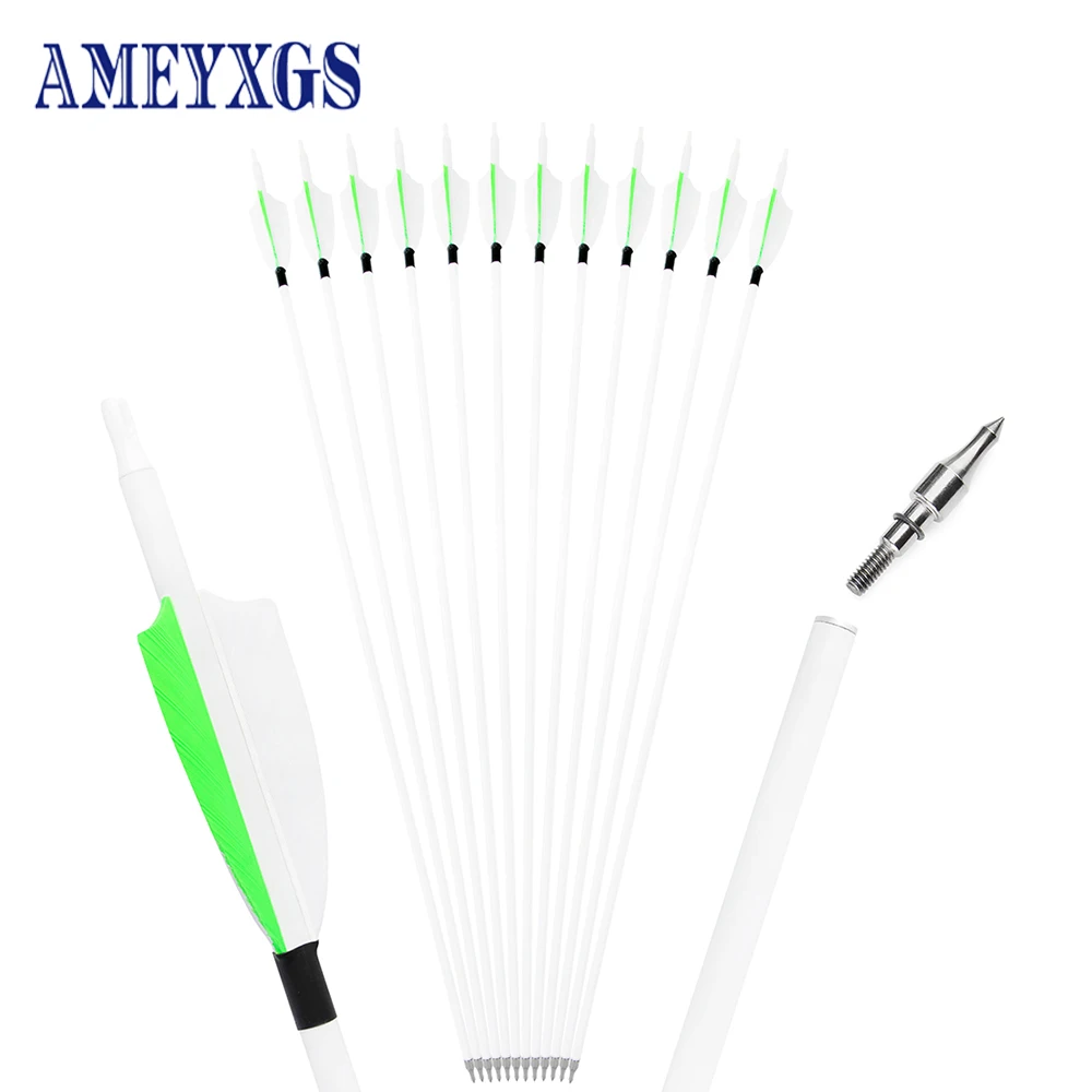 

Bow Arrows 6/12/24pcs 500 Spine White Rod Mixed Carbon Arrow OD 7.8mm for Compound/Recure Bow Hunting Shooting Archery