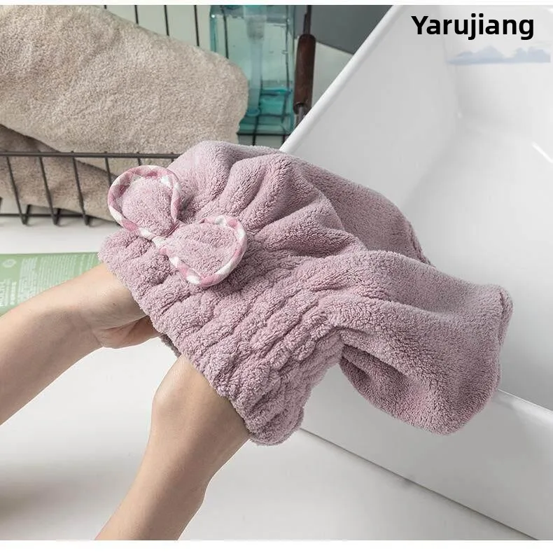 Super Absorbent Coral Fleece Dry Hair Cap Thickened Long Hair Towel Cute Bath Hat Quick Drying Double Layer Hair Towel for Women
