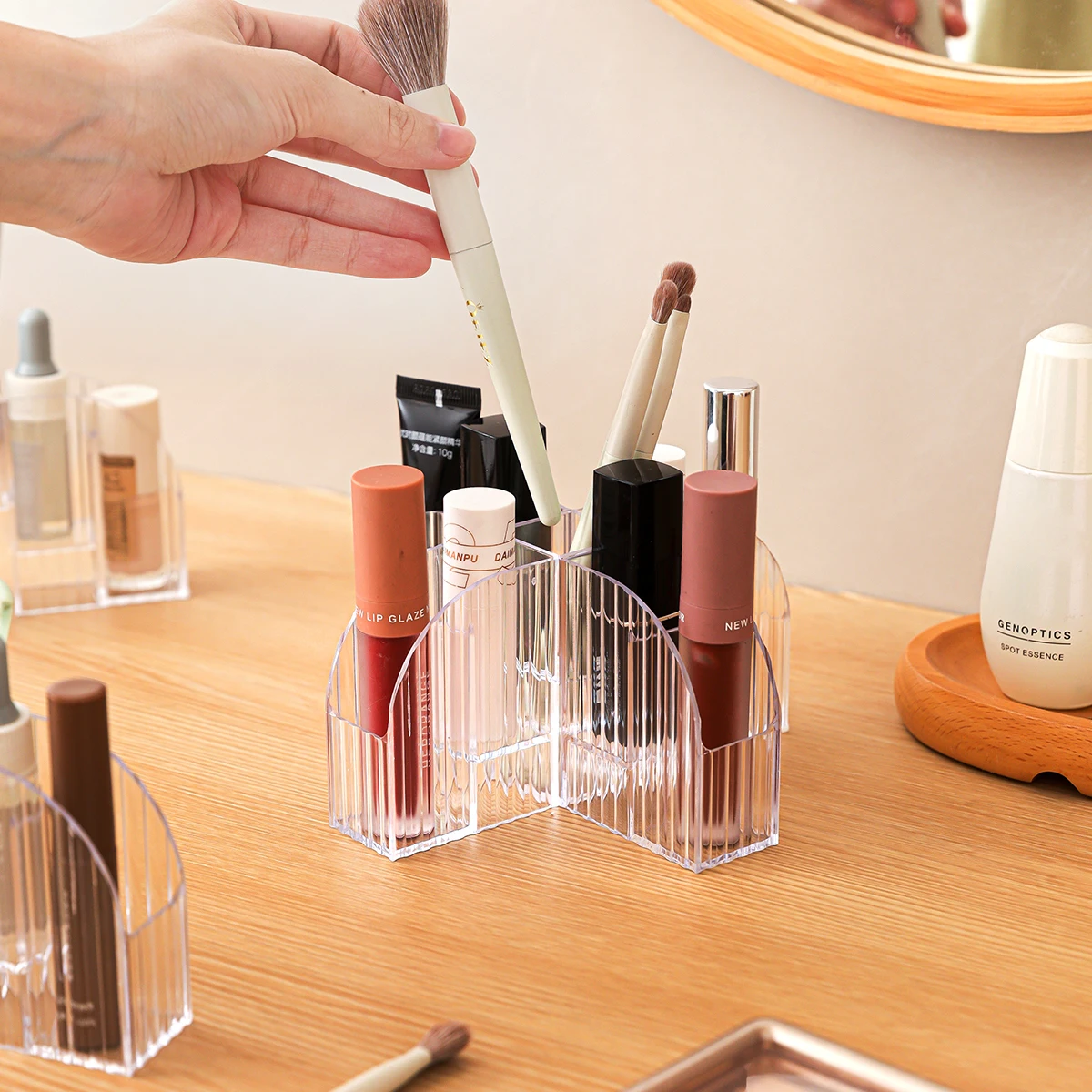 1-Pack 9-Slot Clear Makeup Brush & Lipstick/Lip Gloss Organizer – Perfect Storage Solution for Drawers and Vanities
