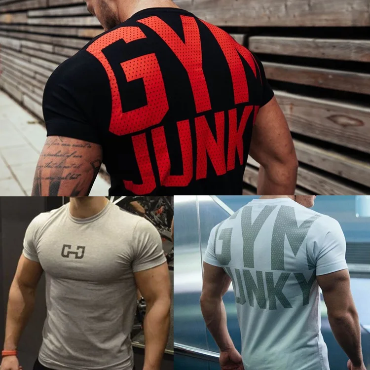 Modna męska koszulka męska topy letnie Fitness odzież do kulturystyki mięśnie męskie koszule bawełniane koszulki Slim Fit