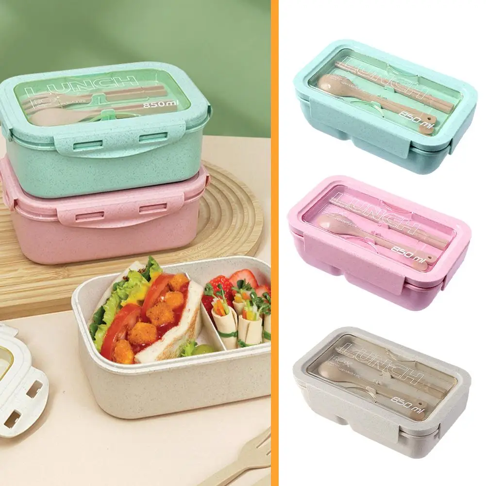 NEW Japanese Lunch Boxs Leak-Proof 2 Grid With Lid Portable Sealed Bento Box With Spoon Fork For Adult Student Office Worke S9T1