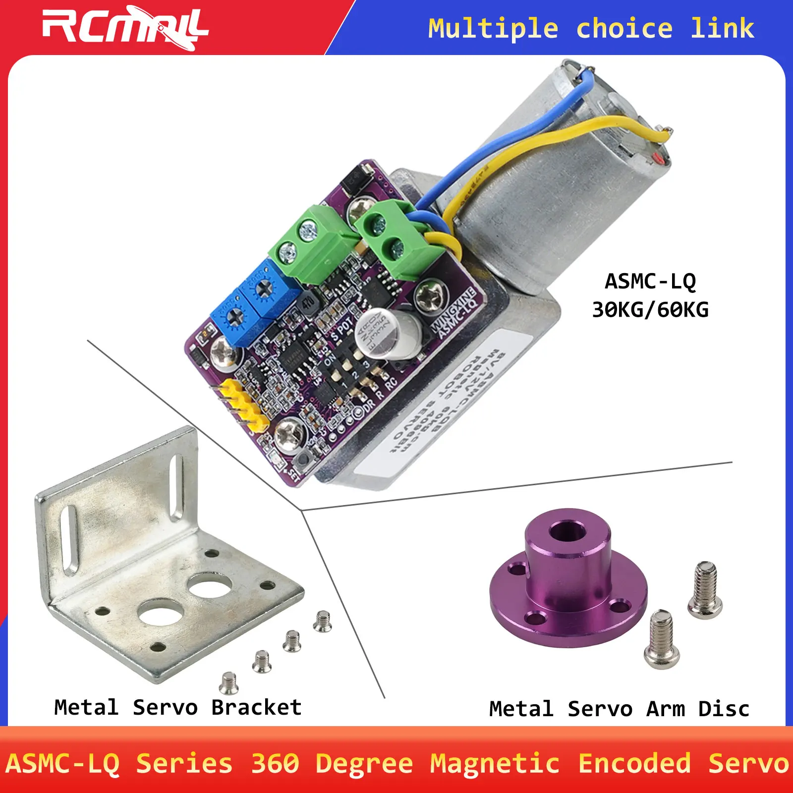 ASMC-LQ 360 Degree Magnetic Encoded Servo 30kg / 60kg Worm Gear Reduction Metal Servo Arm Disc Bracket for Robot Valve Controls