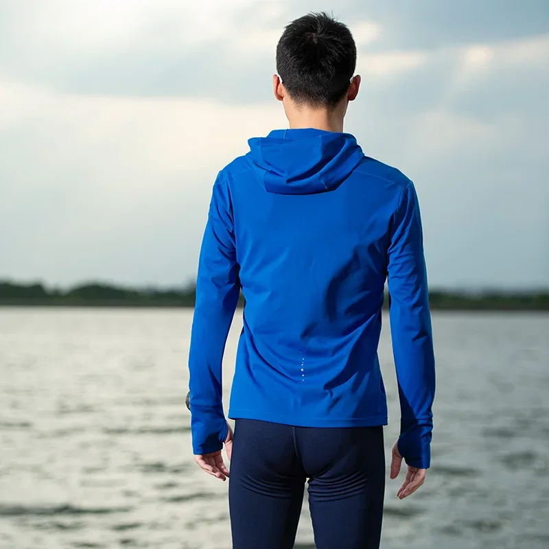 AONIJIE-T-shirt de sport à capuche pour homme, manches longues, séchage rapide, respirant, protection solaire, course à pied, FM5171