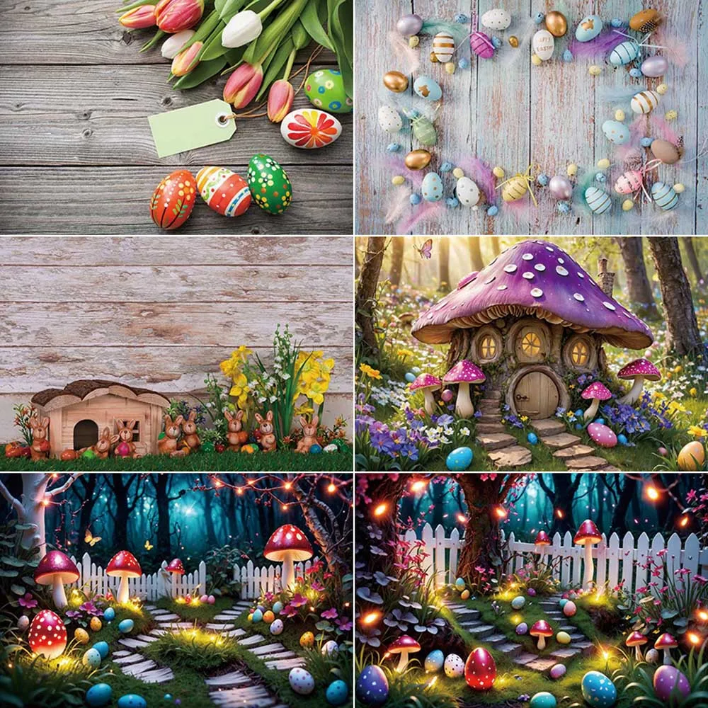 MOON.QG Spring Easter Background Photography Bunny Tulip Trees Photocall Backdrop Children Studio Photocall Accessories