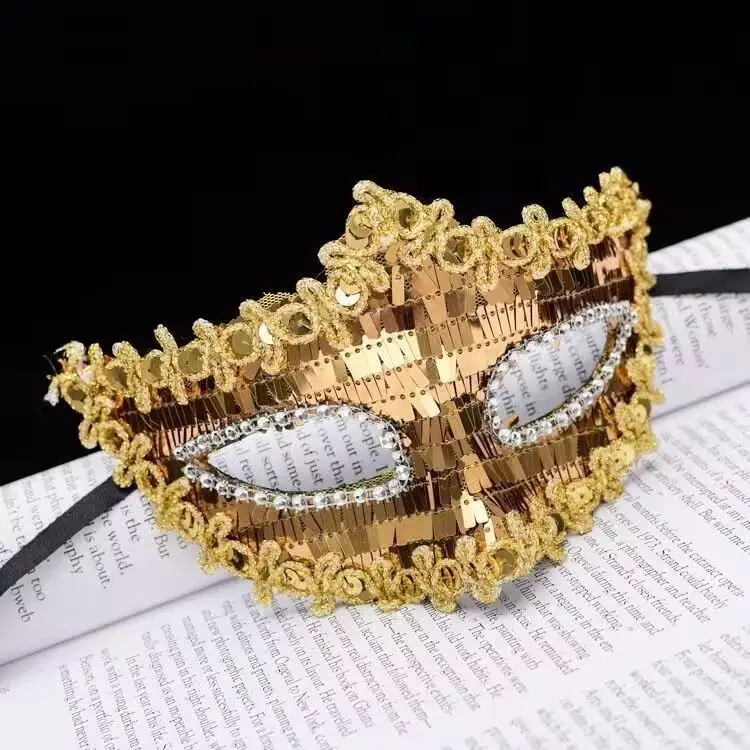 ヴェネツィアプリンセス スパンコール ポインテッドマスク ヨーロッパとアメリカの仮面舞踏会 豪華な王冠の形のパフォーマンス小道具 アニメコスプレ女性