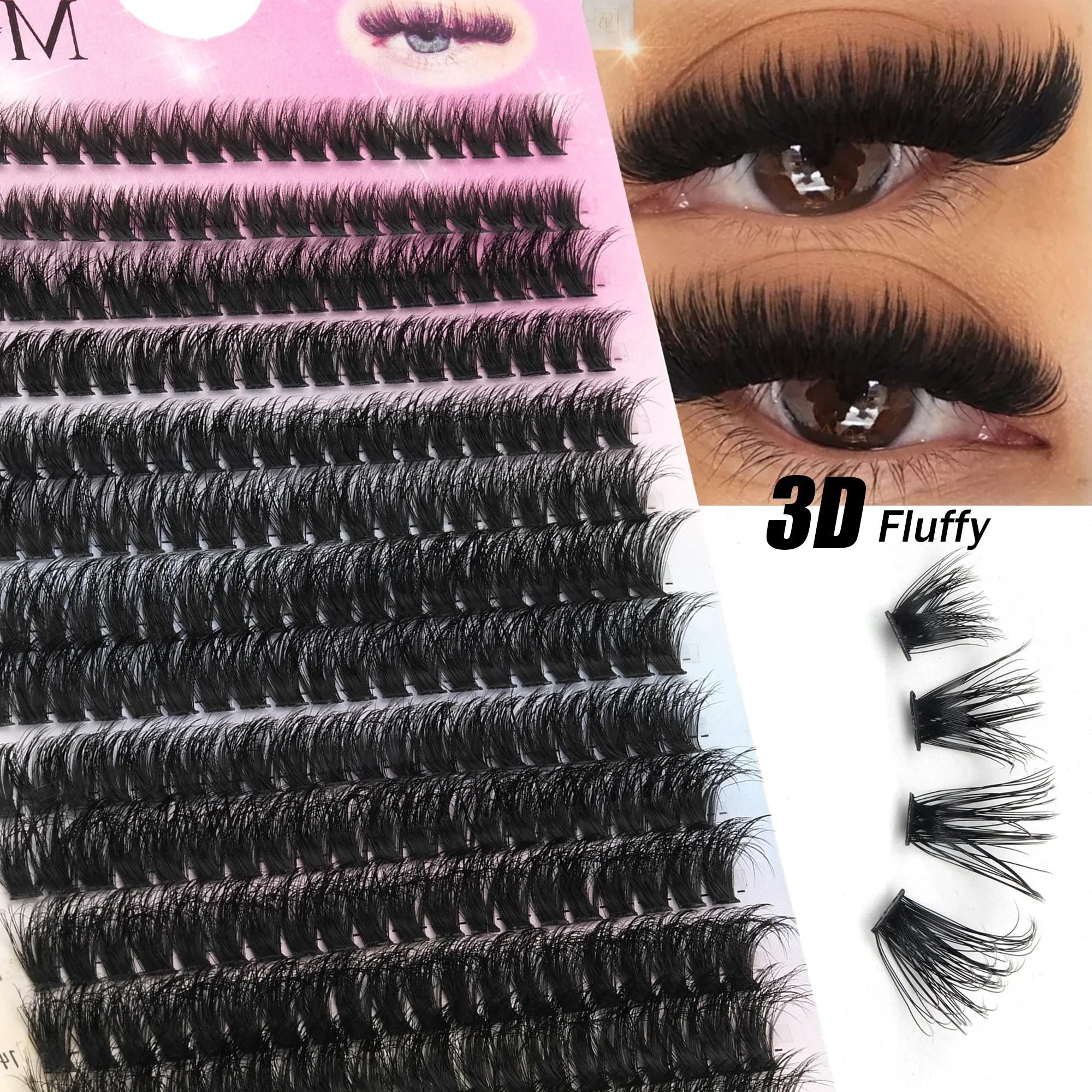 80D Fluffy Cluster Lashes D Curl Faux Mink Individual False Eyelashes DIY Lash Extensions Mixed Length Makeup Eyelashes