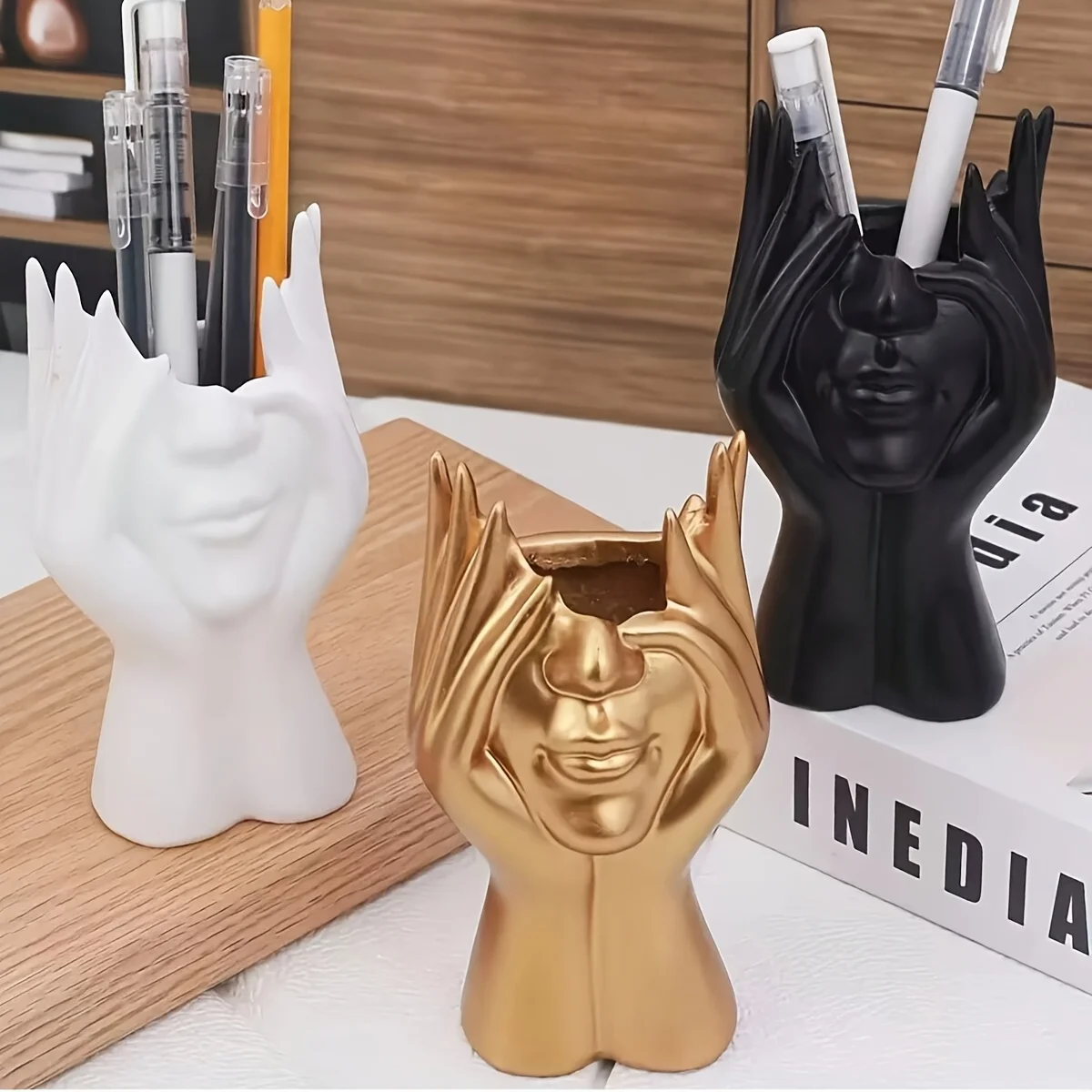 Creative Office Pen Holder Organizer Home Face Decoration Vase Desktop Eyebrow Pen Makeup Brush Holder Art Sculpture Ornament