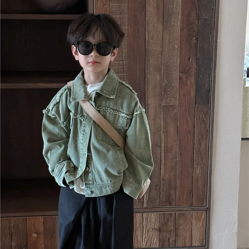 

Children Clothing Personality All Match Coat 2024 Autumn New Boy Fashion Casual Retro Coat Korean Style Solid Color Jacket