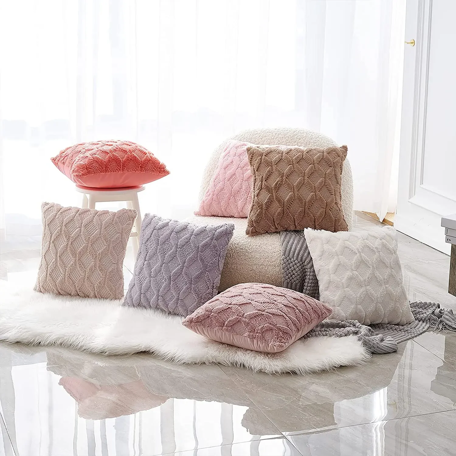 Cushion Cover Fluffy Soft Pillow Cover 30x50cm 45x45cm Plush Home Decorative Pillow Case for Living Room Decor Housse De Coussin