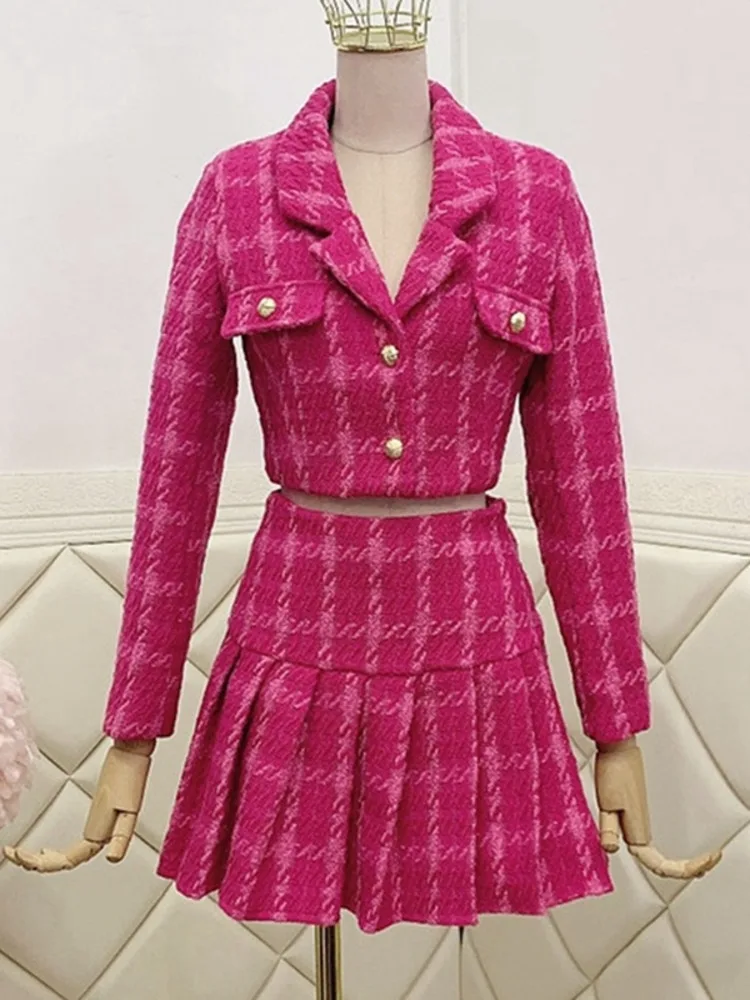 Imagem -04 - Queda Pequena Fragrância Vintage Tweed Two Preço Conjunto Mulheres Top Colheita de lã Curto Jacket Coat Mais Mini Saias Conjuntos Doce Peça Ternos