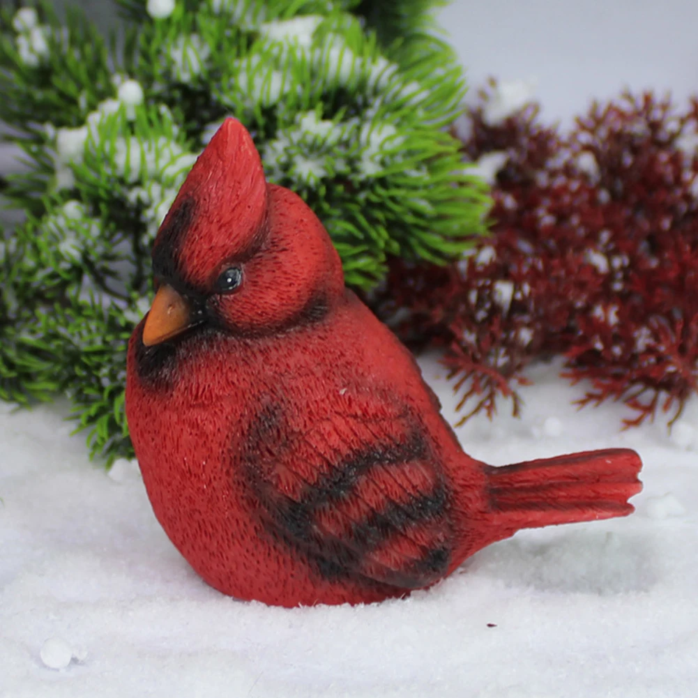 Christmas Decoration Holiday Figurine Ornament Resin Artificial Cardinal Birds Bird Hanging Ornament Red Bird Craft