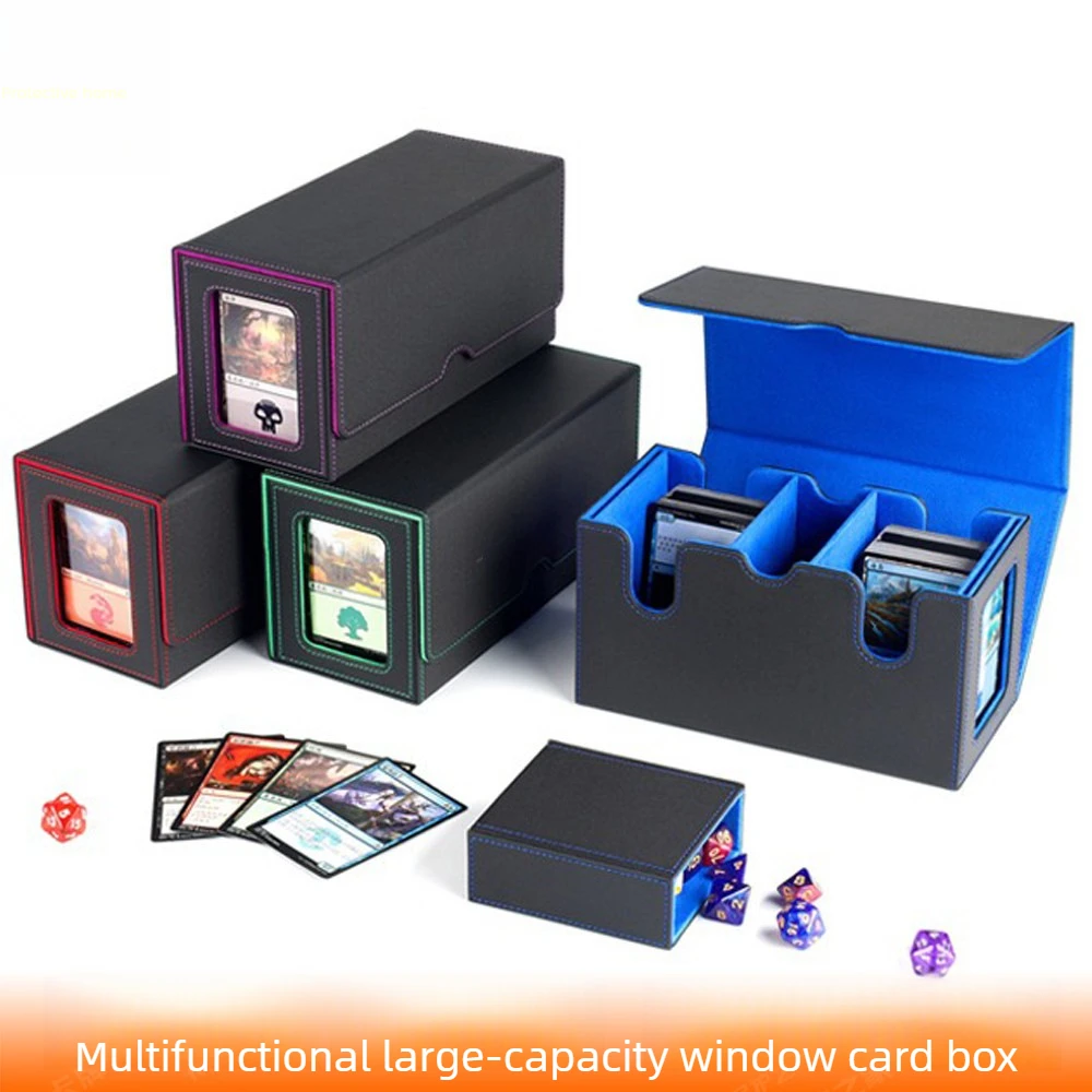 Dual Window Card Storage Box – Fits MTG, YuGiOh, Pokemon, One Piece, Ultraman Decks, with Dice Holder & Sleeve Support