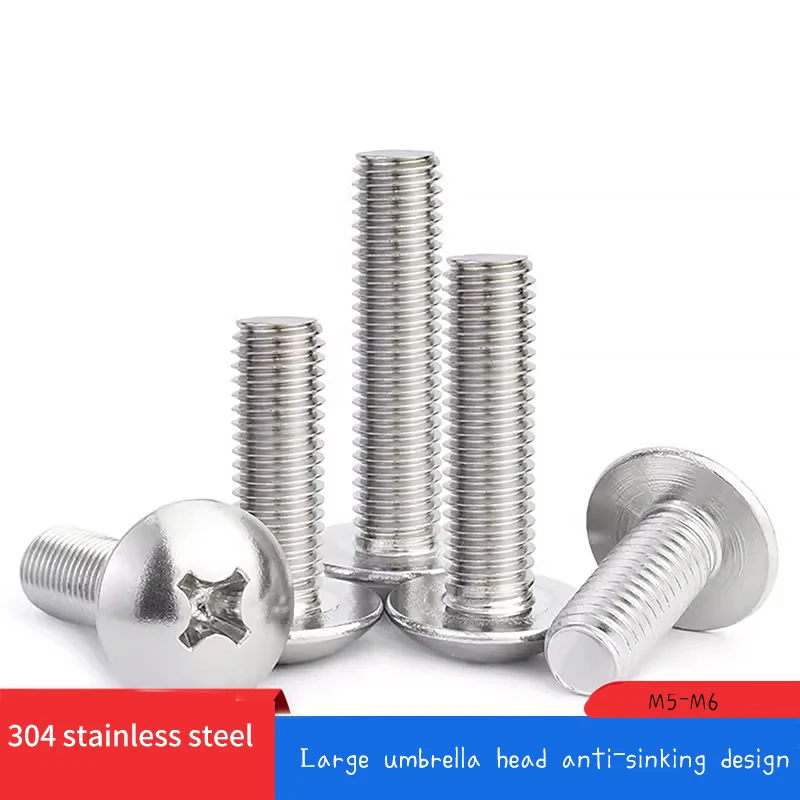 150-750Pcs M5 M6 304 Stainless Steel Cross Large Umbrella Flat Round Head Self Tapping Screws Household Wood Hardware