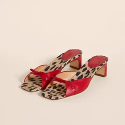 French Square Toe Heeled Open-toe Sandals Women's Retro Versatile Block Heel Straight Bow Sandals Women  Shoes