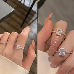 Luxury Classic Square Zircon Wedding Engagement Rings for Women Exquisite Open Adjustable Geometry Shine Rings Charm Jewelry