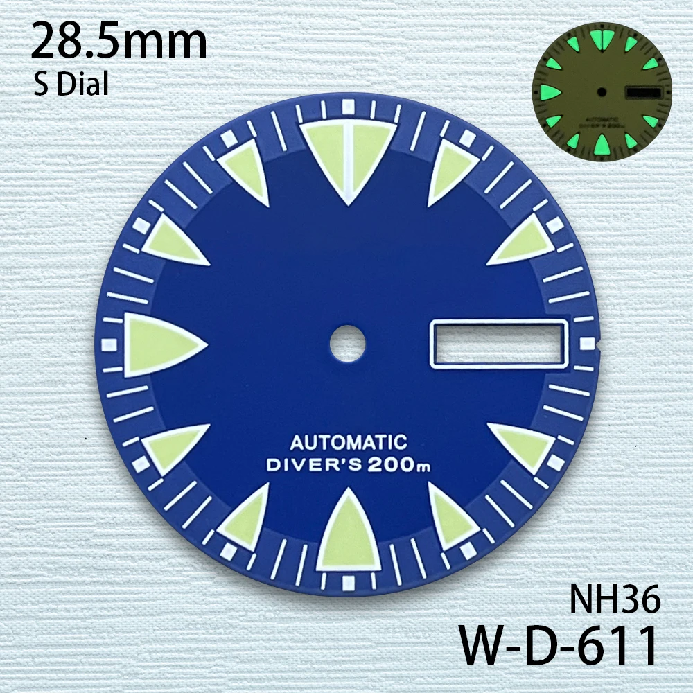 Esfera de buceo con logotipo S de 28,5mm, adecuada para NH36/4R36/NH36A, movimiento automático japonés C3, accesorios de reloj luminosos verdes