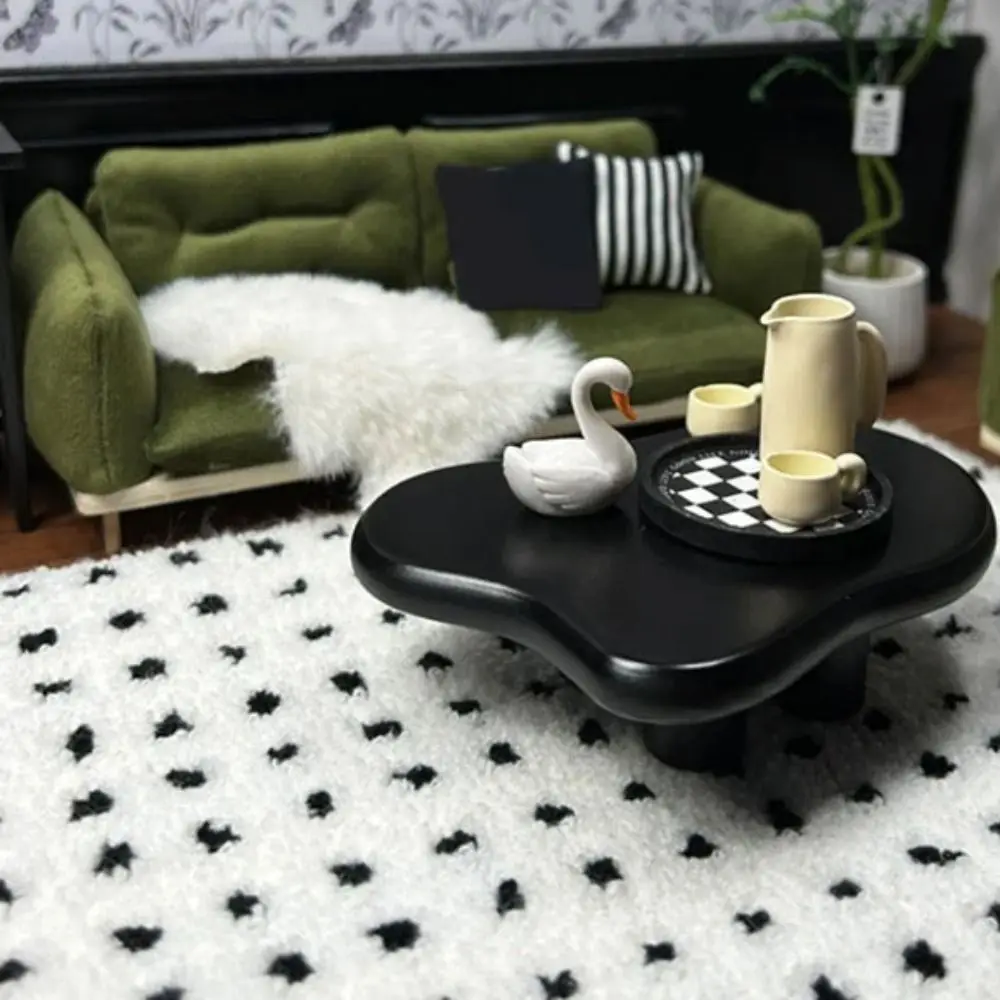 

1/12 Scale Simulation Rug Mat Model Scene Decor Pretend Play Dollhouse Black Plaid Carpet Simulation Model DIY