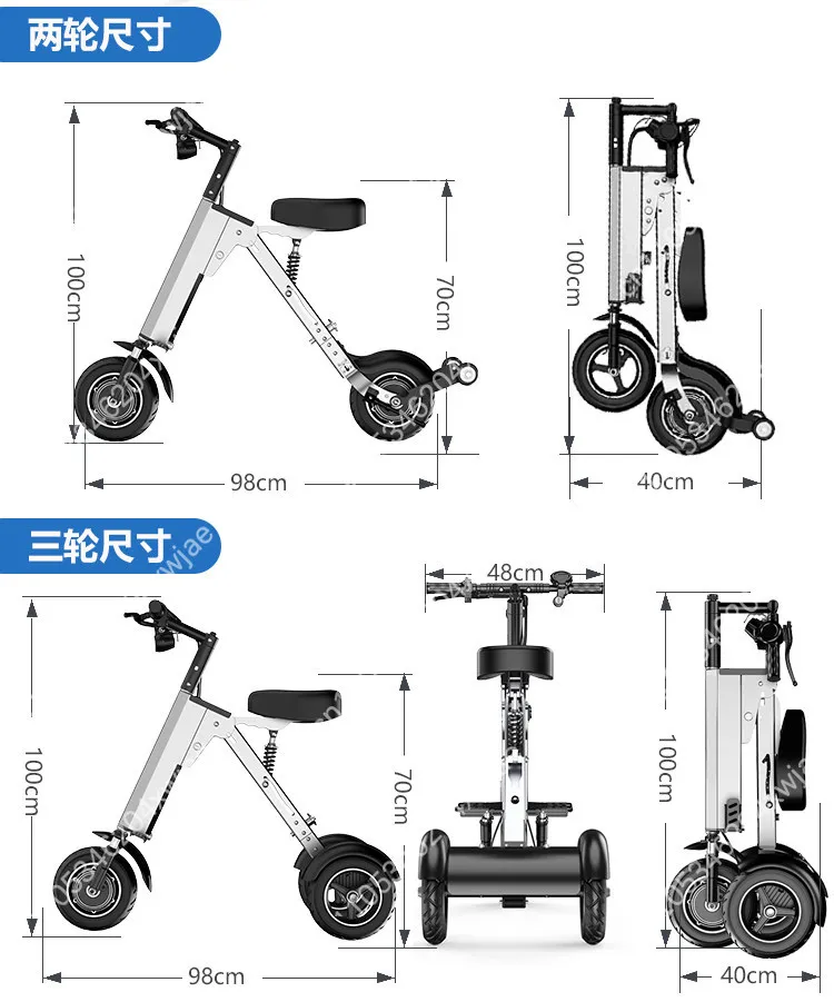 Portable Foldable Electric Trike 3 Wheel Scooter, Lightweight Mini Mobility for Travel, 2 Wheel Convertible