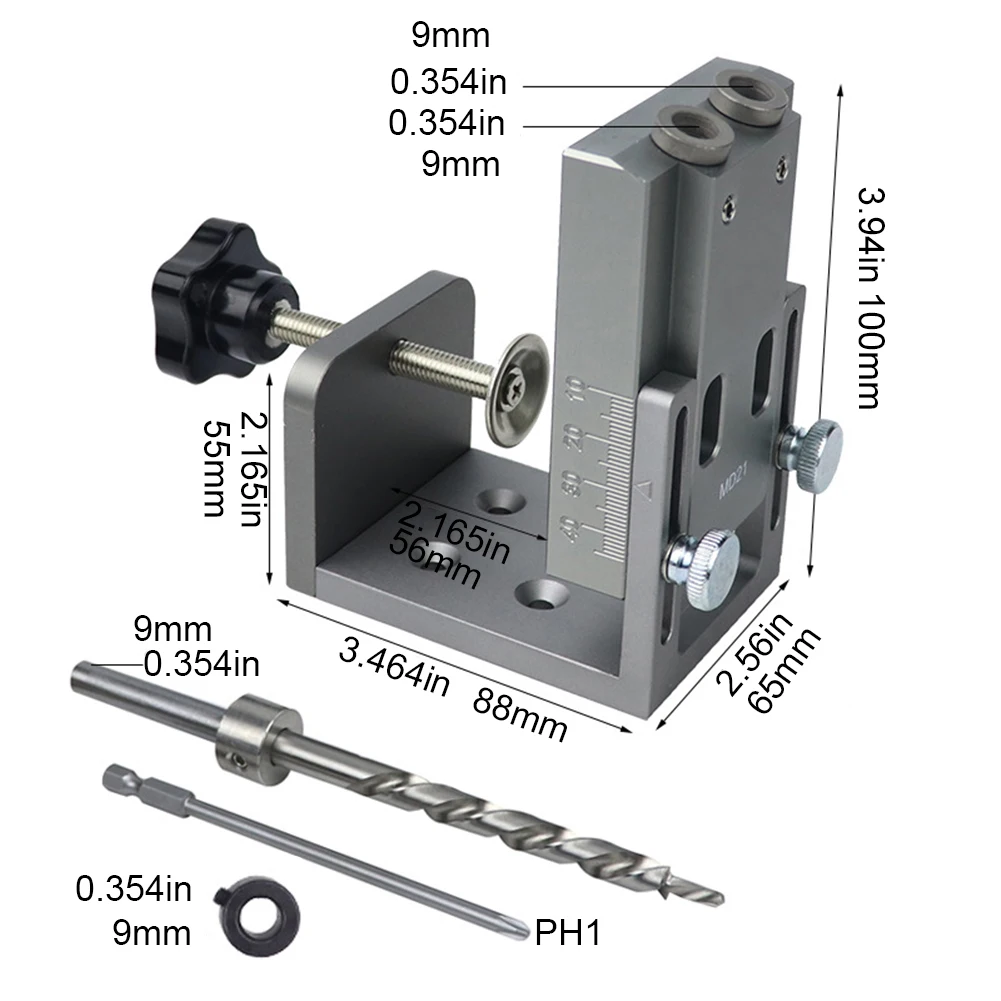 Precision Quick Inclined Hole Doweling Jig Kit Drilling Locator Puncher Tools Aluminum Alloy Drill Guide Locator for Woodworking