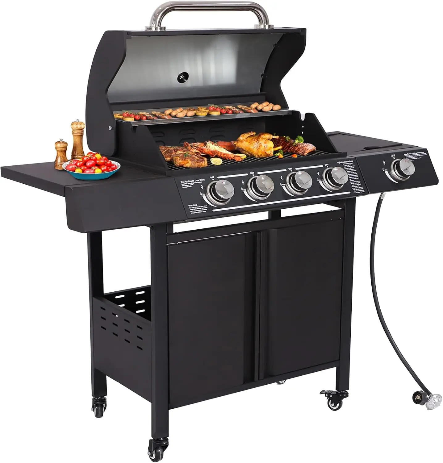 

TITIMO 4-Burner Propane Gas Grill with Side Burner and Stainless Steel Grates 50,000BTU Outdoor Cooking BBQ Grills Cart Style Pe