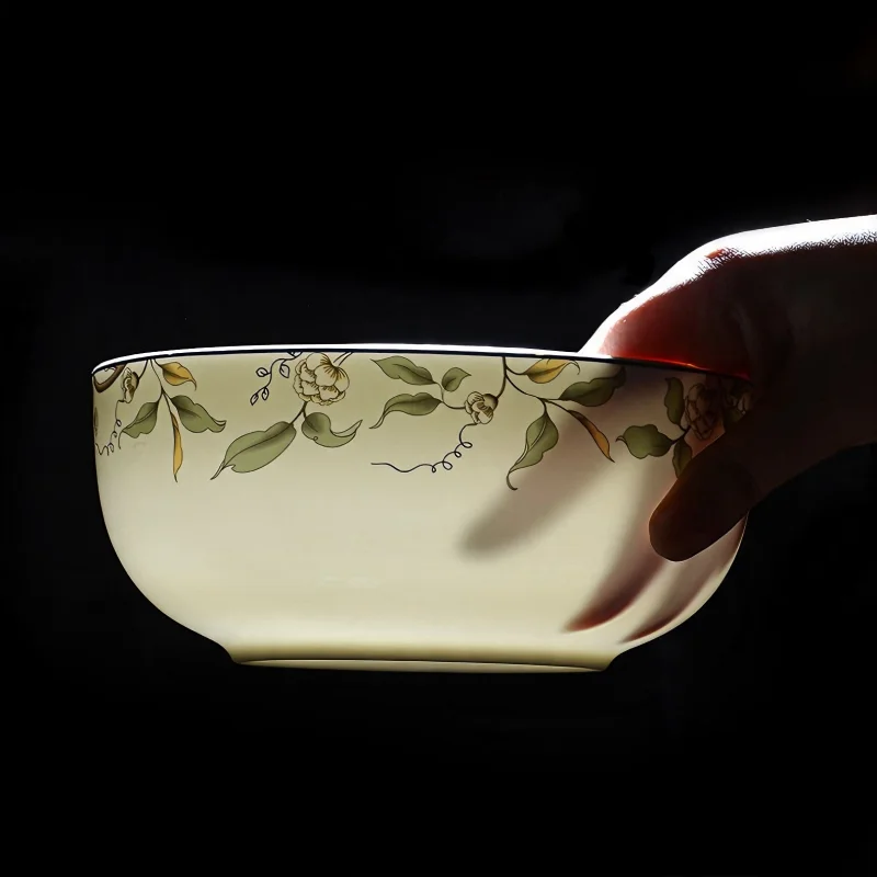 7 inch, fine bone china salad container bowl, leaf design, garden style noodle bowl ceramic, buffet serving bowl, cooking serve