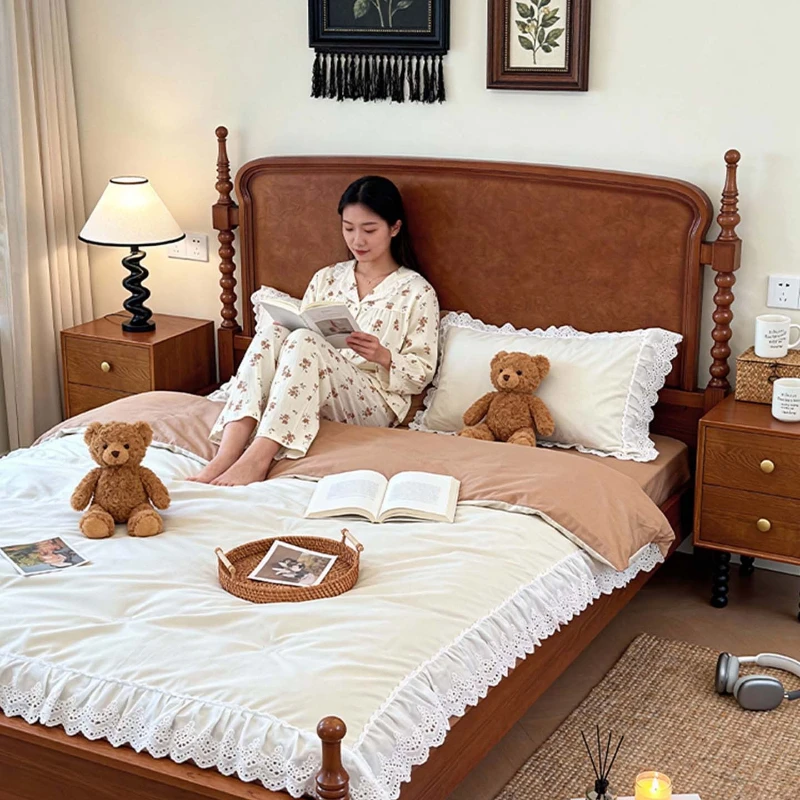 

French retro bed American medieval children's second bedroom low bed solid wood master bedroom high-end atmosphere