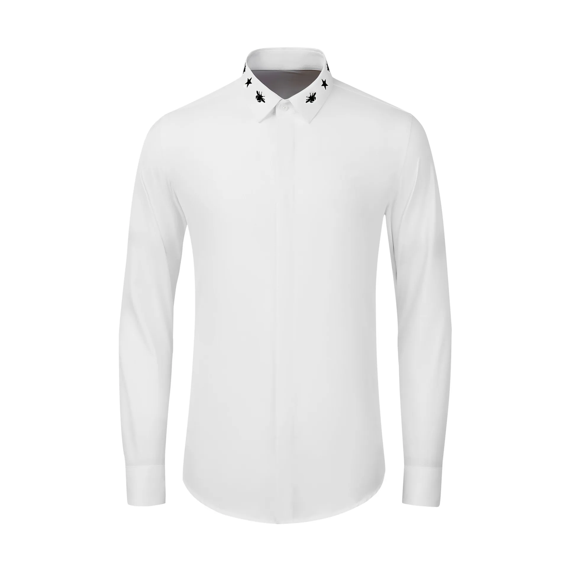 Classic collar five-star printed long sleeved men's long staple cotton simple, atmospheric and comfortable fit shirt