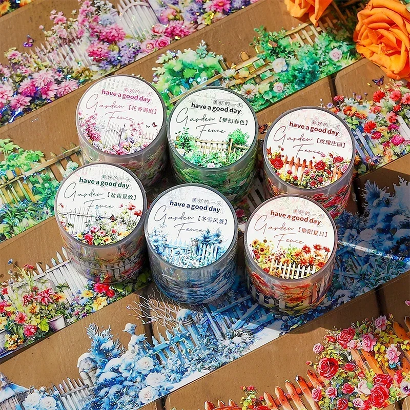 1 Rolle Aufkleber, PET-Klebeband für Gartenbeleuchtung, Zäune, runde Klebstoffe, Blumen, Tagebücher, Scrapbook-Aufkleber