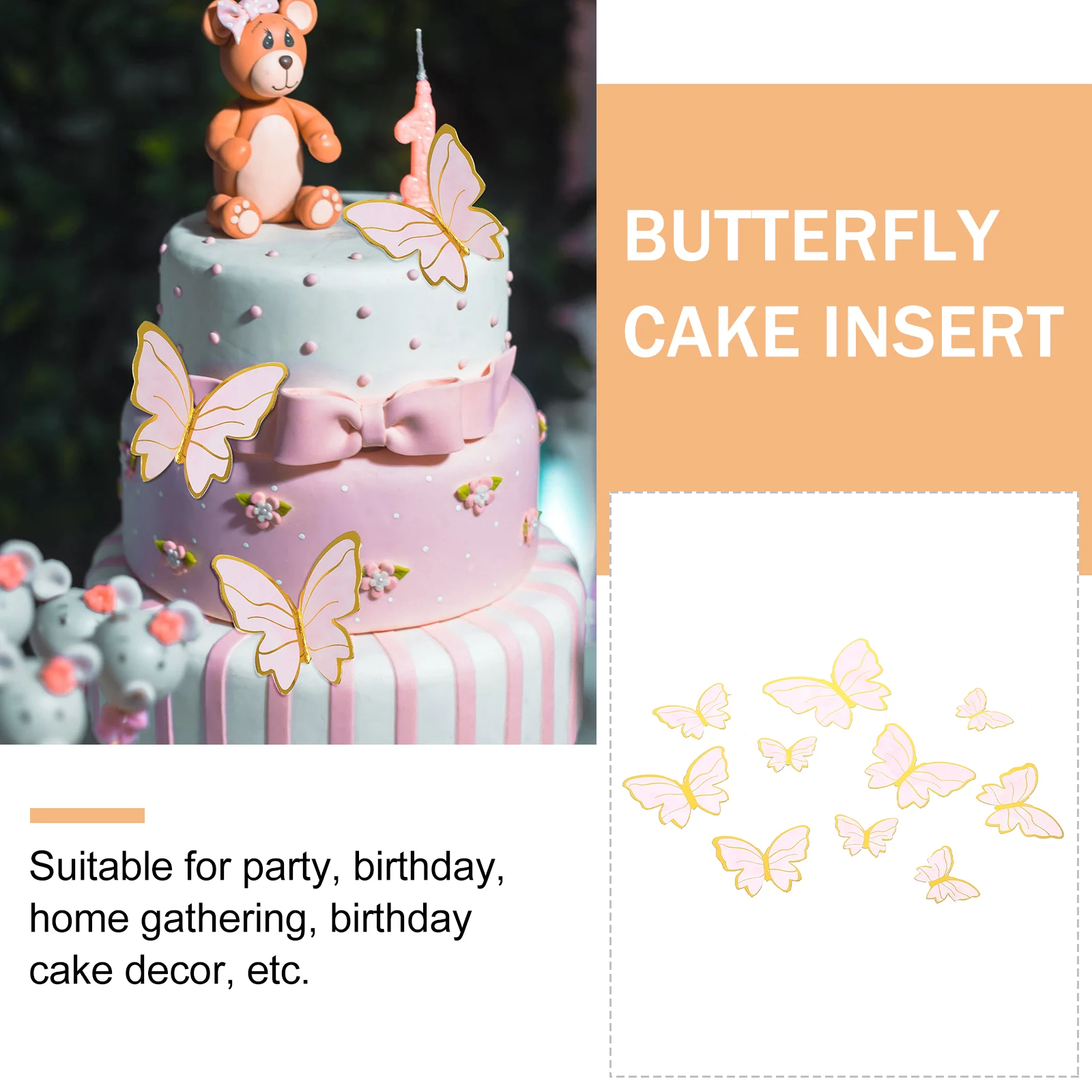 

10 Pcs Decoration Ornaments Butterflies Shape Bronzing Topper Birthday Wedding Party Dessert Cake DIY Decor Cake Baking Decor