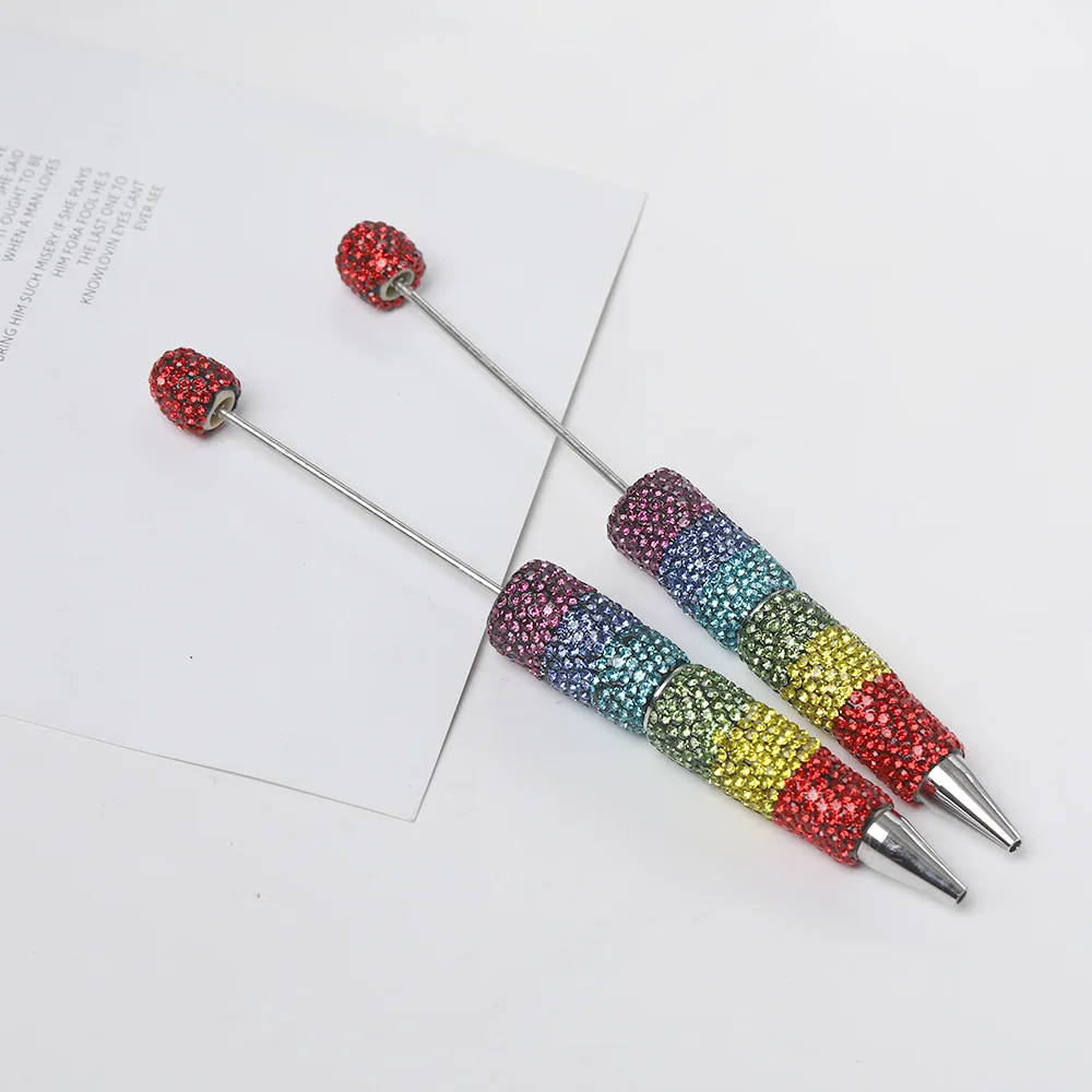 10pcs Creative DIY Diamond Beaded Pen Handmade Glitter Gradient Bead Ballpoint Pen for Office School Supplies Stationery