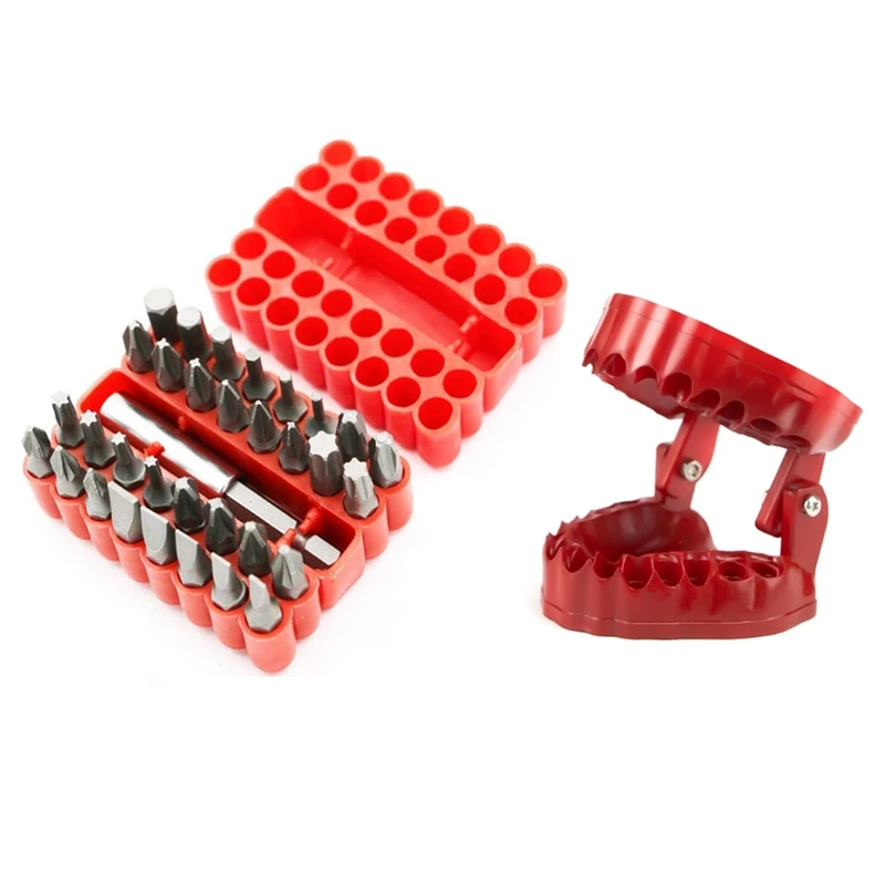 Denture Screwdriver Bit Organizer Holder With Magnetic Base,Drill Bit Holder With 32Pcs Bits And 1 Extension Socket