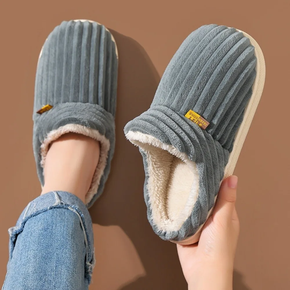 

Fashion Warm Cotton Shoes Soft Sole Solid Color Fur Slippers Fluffy Flat Cozy Slides For Women Men Gift