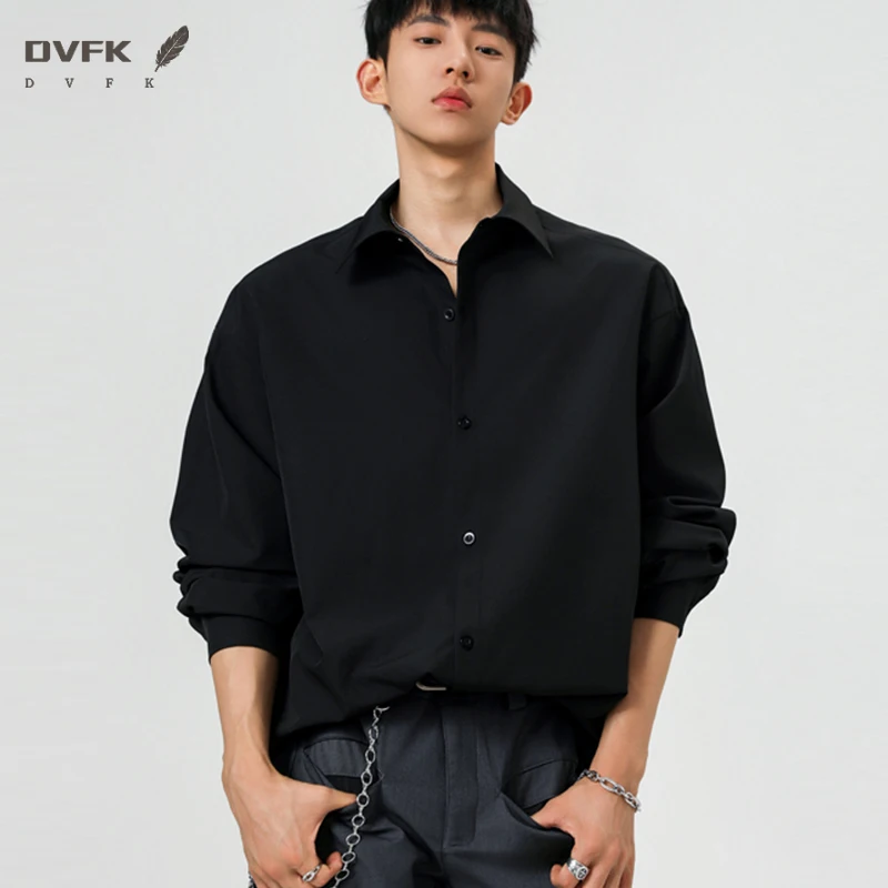 Men Minimalist Long Sleeve Button Front Shirt Loose Lapel Lightweight Casual Outerwear Blouse