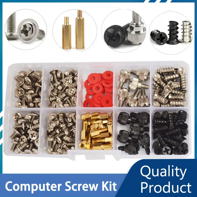 Computer Screw Bolt Kit PC Case Hard Disk Drive Fan Motherboard Power Supply Server Assemble Washer Screw Bolt Standoff Set