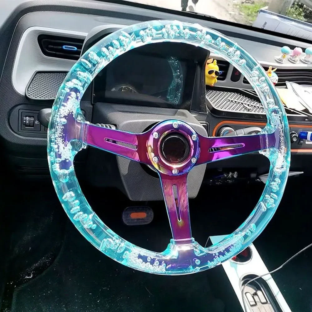 Universal 14inch 350mm Car Racing Sport Style Crystal Acrylic Steering Wheel Neo Chrome Bracket Automobile 6-Hole Steering Wheel