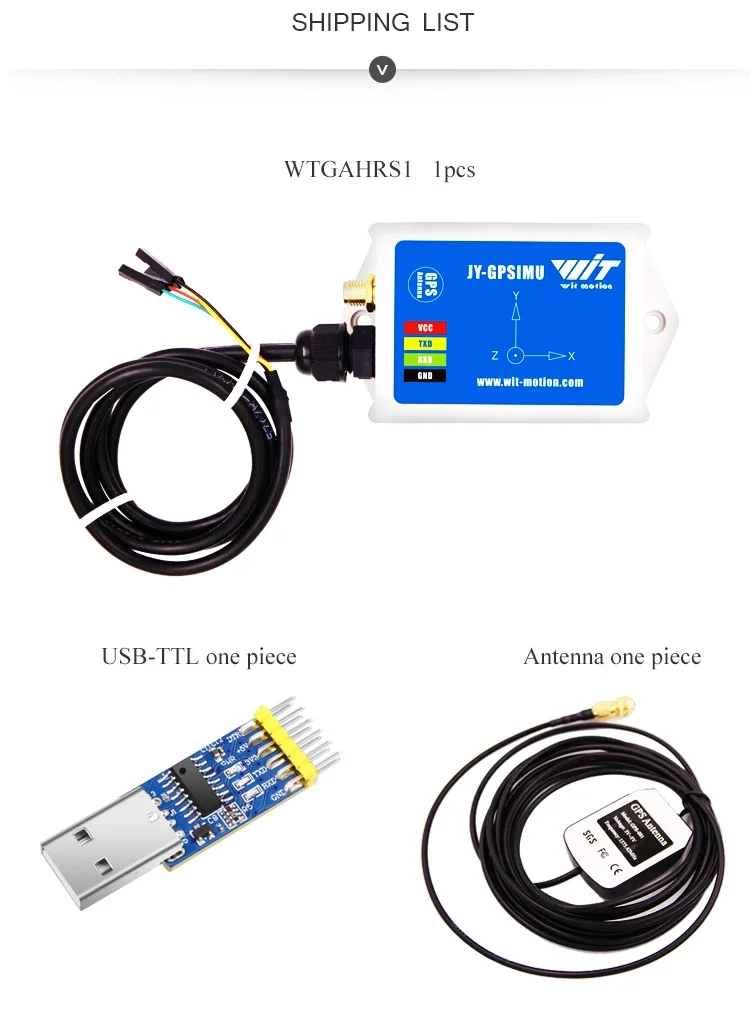 WitMotion WTGAHRS1 10-axis GPS-IMU Navigation Gyro Accelerometer, output 3 Axis Acc + Heading & Angle + Mag + GPS + Air pressure